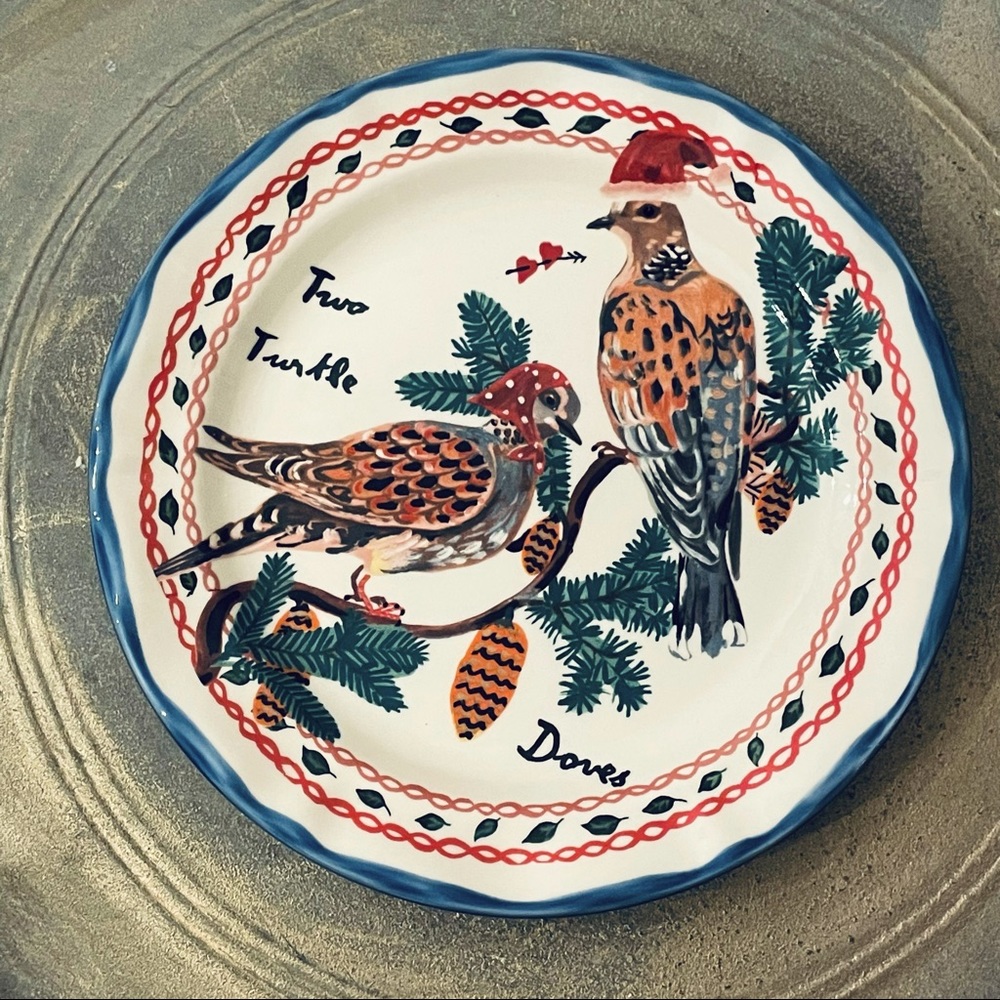 Anthropologie Nathalie Lete 12 Days Of Christmas Day # 2 NWT Dessert Plate - Picture 5 of 8